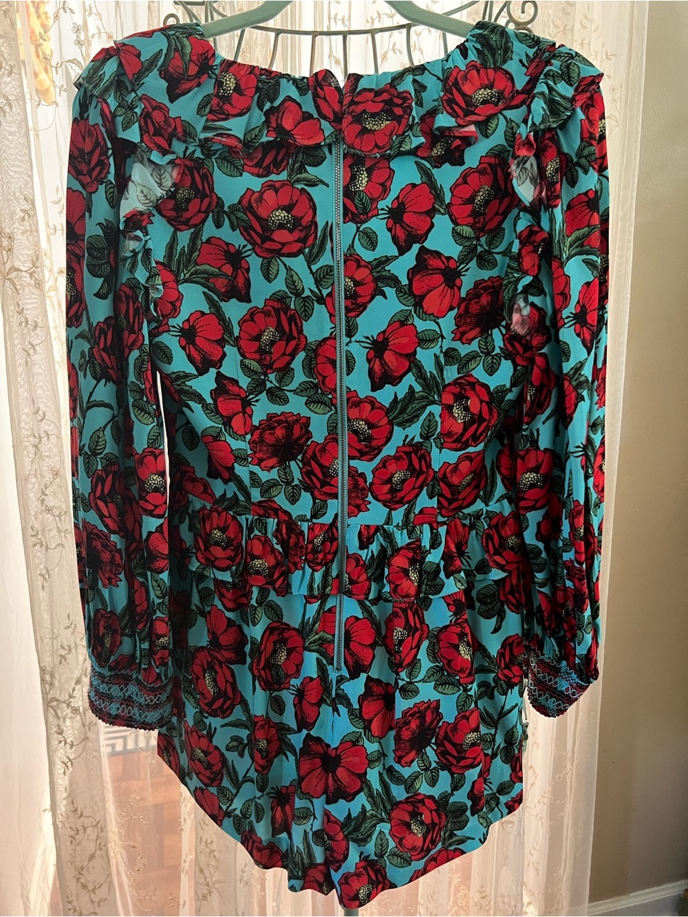 Alice + Olivia Teal Romper with Red Floral Print - Picture 3 of 9